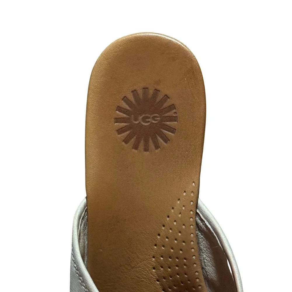 UGG Gwyn Beige Leather Espadrille Wedge Slide Sandals Women's Size 7